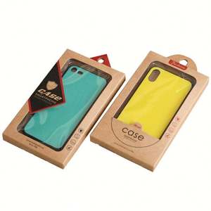 กล่องบรรจุภัณฑ์เคสโทรศัพท์แบบย่อยสลายได้ ผลิตจากกระดาษคราฟท์ หนา 2 มม. พร้อมหน้าต่าง PVC ป้องกันรังสียูวี มีรูแขวน สำหรับอุปกรณ์เสริมมือถือ บรรจุภัณฑ์สำหรับขายปลีก - Product Image 1