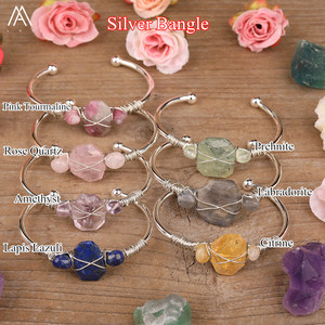 กำไลข้อมือลวดทองคำขาวชุบทองคำขาวประดับด้วยหินซิทรินควอตซ์ธรรมชาติรูปทรงก้อน - Product Image 3