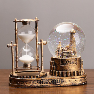 Eiffel Tower Crystal Ball Hourglass Desk Ornament Lighted Birthday Gift Resin <b>Decorative</b> Item Single Piece Package - Product Image 1