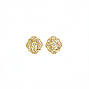 Pendientes de Oro con Diamantes, Diseño Geométrico Clásico en Oro Amarillo para Mujer, Uso Diario, Engaste de Garra, Corte Brillante Redondo - Product Image 1