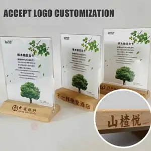 A4 A5 A6 Customized Size Wood Base Tabletop Price Menu Holder For Restaurant Flyer Holder Office Supplies Acrylic Sign Holder
