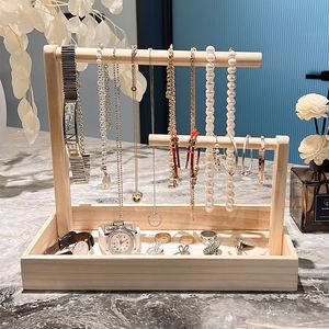 Wooden Jewelry Organizer <b>With</b> Necklaces Bracelets Rings Watch <b>Storage</b> Display Stand For <b>Dressing</b> <b>Table</b> Or Vanity - Product Image 2