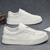 Baskets décontractées style urbain pour hommes, nouvelle collection printemps/été, style coréen, semelle épaisse, en PU blanc respirant, à lacets, bout rond, semelle en caoutchouc