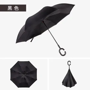 Оптовая продажа, индивидуальный Зонт с ручкой C с защитой от ветра, двухслойный зонт 23 дюйма с дугой вверх дном, зонт с внутренним вырезом