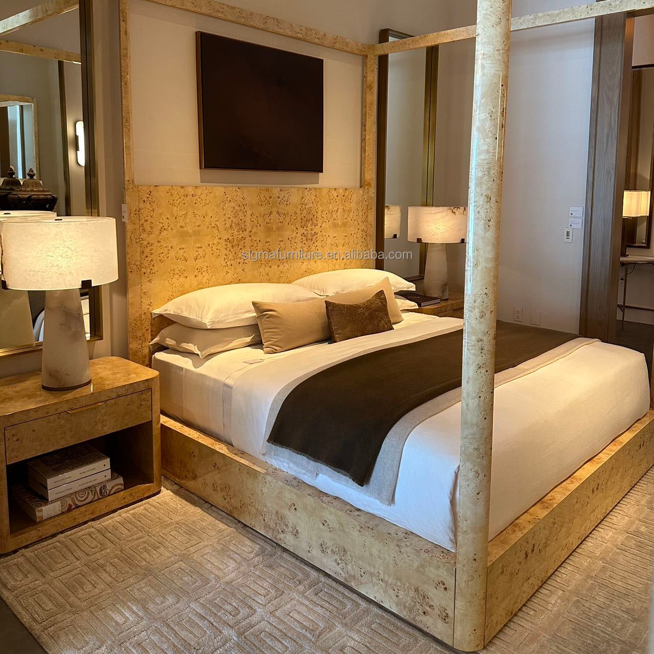 Modern Bedroom Furniture  Canopy Bed Wood Frame  Platform Canopy Bed