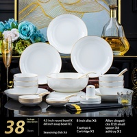 Service de table en porcelaine de luxe 38/56 pièces, bord doré, assiettes en céramique blanches, passe au lave-vaisselle, vaisselle HoReCa pour hôtel