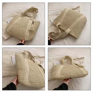 Nouveau sac tissé de différentes couleurs, sac à bandoulière unique en corde de papier, sac en paille avec pendentif pêche, sac de plage décontracté pour femmes - Product Image 2