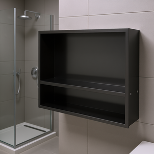 Niche de douche en acier inoxydable 19 x 15, double étagère, noir canon de fusil, support mural de rangement pour salle de bain - Product Image 2