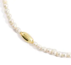Milskye gioielli di temperamento in argento 925 placcato oro 18k delicata catena corta naturale collana di perle d'acqua dolce per le donne