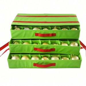 กล่องเก็บเครื่องประดับคริสต์มาสแบบพับได้พร้อมวัสดุที่ไม่ถักทอที่ทนทาน ฝาปิดแบบถอดได้ ความจุสำหรับเครื่องประดับวันหยุดมาตรฐาน 64 ชิ้น - Product Image 4