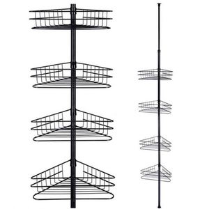 Black Metal Hotel Use Home Organizer Accessories Telescopic Shower Tension Pole Bathroom Caddy <b>Corner</b> <b>Storage</b> Rack 4 Layers - Product Image 1
