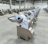 Commerciële roestvrijstalen elektrische groentesnijmachine voor het verwerken van wortelgroenten zoals ui, aardappel en wortel.