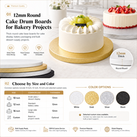 Plateau à gâteau biodégradable de qualité alimentaire, écologique, personnalisé, 12 mm, base tambour, blanc, or, argent, dorure à chaud, vente en gros commerciale 10/12/16