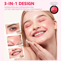 Palette de fard à joues crème 3 en 1 avec logo personnalisé, six teintes véganes, formule à base de plantes, longue tenue, multi-usages pour les joues, les yeux et les lèvres