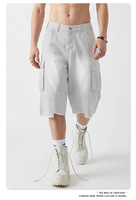Shorts cargo amples délavés vintage en sergé 100 % coton à bords bruts et multi-poches pour homme – Style décontracté urbain