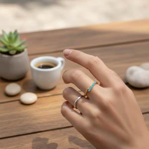 <b>Thin</b> Delicate Design Turquoise Stone Cluster <b>Ring</b> Turkish Handmade Wholesale 925 Sterling Silver Jewelry - Product Image 3