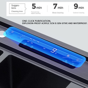 Évier de cuisine multifonctionnel en acier inoxydable 3 en 1, noir, double bac, sous plan, lavage ultrasonique des fruits, légumes et fruits de mer - Product Image 4