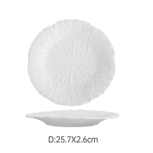 Assiette en porcelaine blanche créative pour la maison Assiette à dessert <span class=keywords><strong>de</strong></span> luxe en céramique avec <span class=keywords><strong>feuille</strong></span> <span class=keywords><strong>de</strong></span> <span class=keywords><strong>chou</strong></span> Design en relief <span class=keywords><strong>Vaisselle</strong></span> en forme <span class=keywords><strong>de</strong></span> fleur - Product Image 6