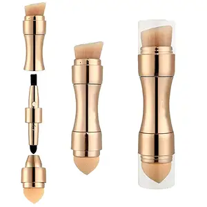 Cosmético retrátil Profissional Natural Sombra de Olho Fundação Lip Gloss Blush 4-em 1 Champagne Gold Beauty Makeup Brush