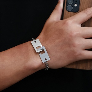 Wholesale Niche Design Hiphop Stainless Steel Custom logo Rectangle Lock Clasp Link Chain <b>Bracelet</b> - Product Image 1