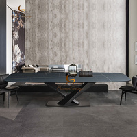Table à manger en granit et marbre de design moderne et luxueux, grande dalle en forme de X, avec 8 chaises, ensemble de meubles de salle à manger
