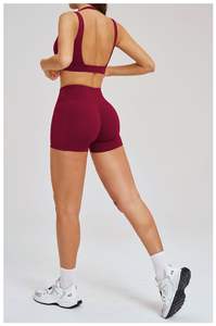 2026 Womens Naked Sensation Yoga Set Cross Back Padded <b>Sports</b> <b>Bra</b> High Waist Butt Lifting Shorts Breathable Solid Ruched Front - Product Image 4