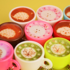 Porte-clés tasse à café latte imprimée UV, modèle simulation caramel macchiato, fausse nourriture, accessoire de décoration pour sac et présentation - Product Image 4