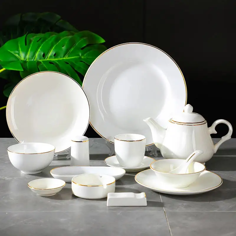 Fabriek Minimalistische Stijl Hotel Restaurant Gebruikt Servies Vierkante Bruiloft Porseleinen Bord Set Nordic Wit Keramiek Dinerset