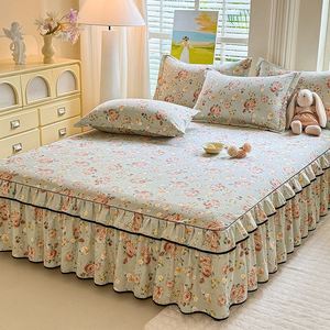 Lenzuola Coreane per Letto Matrimoniale e King Size, <span class=keywords><strong>Set</strong></span> di Biancheria da Letto con Lenzuolo Piatto a Fiori e Federe Morbide e Calde - Product Image 2