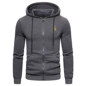 Camisola com capuz algodão velo zíper masculino com capuz bordado padrão sólido primavera e outono tendência Hoodies - Product Image 6