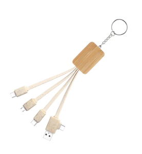 Cadeau bon marché Câble de charge Usb personnalisé 4 en 1 Kit de chargeur multi-téléphone Carré bambou 4 en 1 Câble de charge porte-clés - Product Image 3