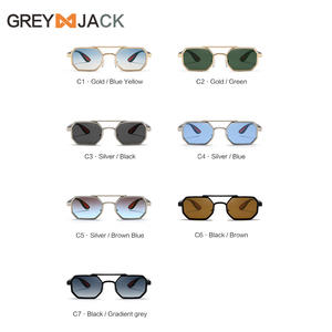 Gafas de Sol Metálicas Poligonales Grises con Marco Dorado, Protección UV400, Unisex, para Conducir, Lentes Tipo 3, Material AC - Product Image 5