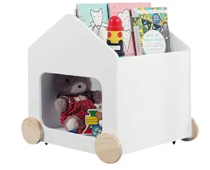 Interessante Design De Madeira Crianças Estante 2 Em 1 Estante Infantil Baby Book Organizer Com Rodas