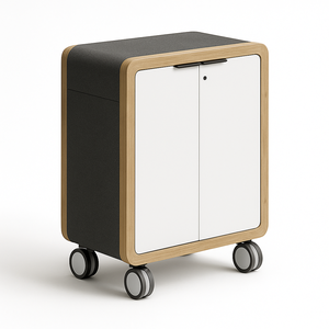 خزانة تخزين مكتبية حديثة بعجلات، قفل بمفتاح، أبواب مزدوجة، جوانب بألواح عازلة للصوت، إطار بتصميم خشبي للمكتب المنزلي والمدرسة - Product Image 3