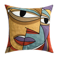 Lujo 100% algodón gato bordado Picasso tiro almohada pinturas abstractas sofá funda de cojín