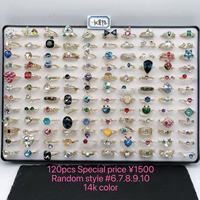 xuping 120 styles de bagues en pierres précieuses mélangées, plaquées or 14K, bagues empilables multi-formes avec strass, bijoux fantaisie en gros, pack aléatoire