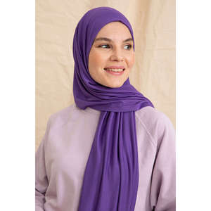 Pañuelo de algodón violeta liso de longitud media para mujer, velo de protección solar - Product Image 3