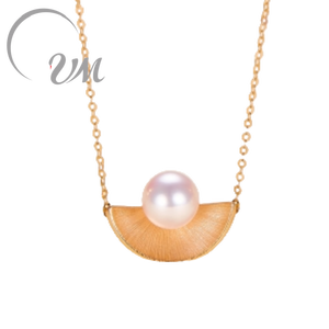 UM Jewelry Collier en or massif 18 carats/argent 925 perle d'eau douce conception d'éventail diamant brin fête d'anniversaire cadeau de mariage pour femmes - Product Image 6