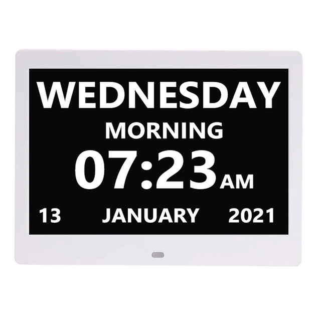Desk Wall Alarm Digital Clocks 7 Inch Electronic Day Calendar with Video Playback Acrylic Frame for Senior Dementia Alzheimer's