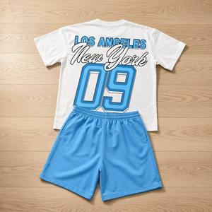 Custom Wholesale Cotton Streetwear <b>Y2K</b> Grunge New York Graphic Print Men Summer t-<b>shirt</b> shorts Men's Tracksuit Set - Product Image 2