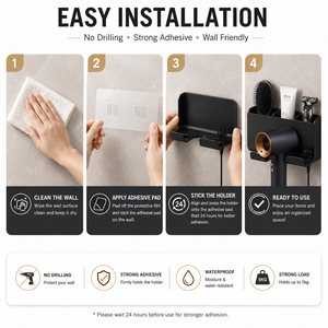 Soporte de Pared para Secador de Pelo de Baño, Sin Taladro, Plástico ABS, Organizador de Almacenamiento para Salón y Hogar - Product Image 6