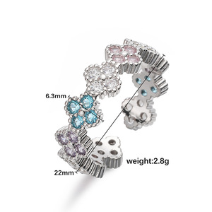 Bague élégante en cuivre de luxe léger avec zircon, trèfle à quatre feuilles, niche, pétale de fleur, couleur vive, réglable - Product Image 3