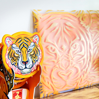 Ensemble cadeau calendrier de bureau et sous-verres en papier motif tigre, personnalisable, écologique, réutilisable, design multicouche, Thème Année du Tigre, Taïwan