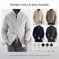 Herren Strickjacke mit Zopfmuster, Reißverschluss, Stehkragen, Aran-Strick, Chunky Sweater, OEM ODM Maßanfertigung, Niedrige Mindestbestellmenge