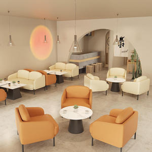 Muebles de cafetería minimalistas de tono cálido, sofás de color crema naranja, mesas de mármol, luces de cristal para decoración de salón moderna - Product Image 4