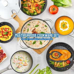 Juego de Utensilios de Cocina Moderno de 10 Piezas de Aleación de Aluminio con Tapas de Vidrio, Revestimiento Cerámico Antiadherente, Asas de Acero Inoxidable, Apto para Inducción y Horno - Product Image 4