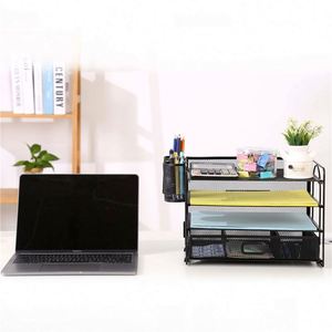 Hot Sale Multifunction Storage Desktop <b>Foldable</b> Paper Letter Organizer 4-Trays Metal Mesh Folding File <b>Desk</b> Organizers Drawer - Product Image 2