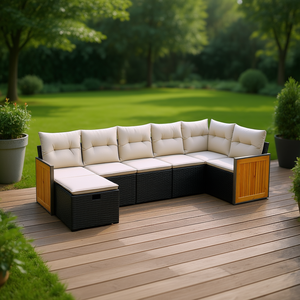 Ensemble de canapés de jardin en rotin PE moderne pour l'extérieur, design élégant noir modulaire avec coussins en mousse haute densité pour usage en terrasse - Product Image 2