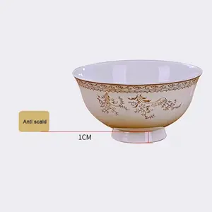 Luxury Food Grade Porcelain Restaurants Bowl Dishes Plates Dinner Set Tableware Golden Edge Bone China Dinnerware Set