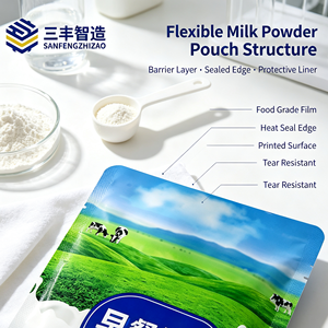 Sachet souple personnalisé bleu et blanc pour poudre de lait, calcium, fer, zinc, produits laitiers, emballage souple pour petit-déjeuner - Product Image 3